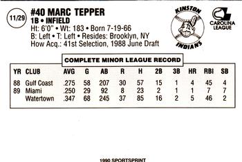 1990 Kinston Indians #11 Marc Tepper Back