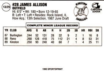 1990 Kinston Indians #13 Jamie Allison Back