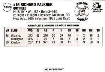1990 Kinston Indians #18 Rick Falkner Back