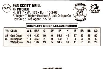 1990 Kinston Indians #24 Scott Neill Back