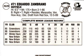 1990 Kinston Indians #25 Eddie Zambrano Back