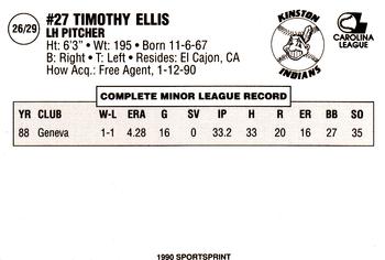 1990 Kinston Indians #26 Tim Ellis Back