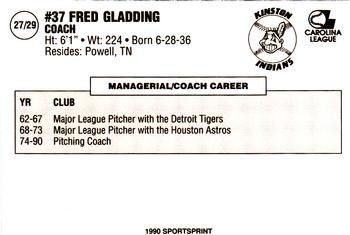 1990 Kinston Indians #27 Fred Gladding Back