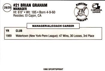 1990 Kinston Indians #28 Brian Graham Back