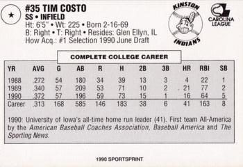 1990 Kinston Indians #NNO Tim Costo Back