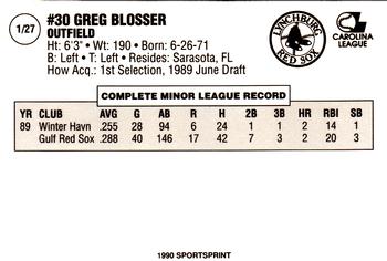 1990 SportsPrint Lynchburg Red Sox #1 Greg Blosser Back