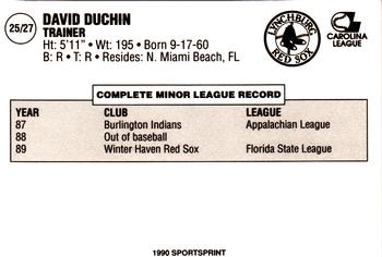 1990 SportsPrint Lynchburg Red Sox #25 David Duchin Back