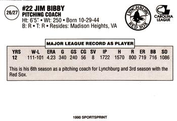 1990 SportsPrint Lynchburg Red Sox #26 Jim Bibby Back