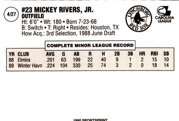 1990 SportsPrint Lynchburg Red Sox #4 Mickey Rivers Jr. Back