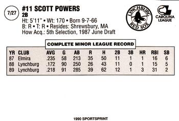 1990 SportsPrint Lynchburg Red Sox #7 Scott Powers Back