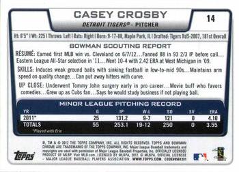 2012 Bowman Draft Picks & Prospects - Chrome #14 Casey Crosby Back