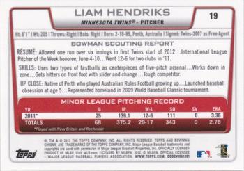 2012 Bowman Draft Picks & Prospects - Chrome #19 Liam Hendriks Back