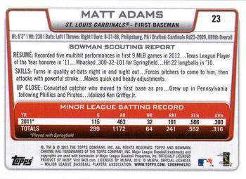2012 Bowman Draft Picks & Prospects - Chrome #23 Matt Adams Back
