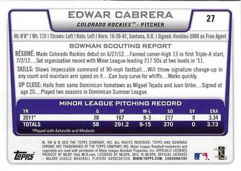 2012 Bowman Draft Picks & Prospects - Chrome #27 Edwar Cabrera Back