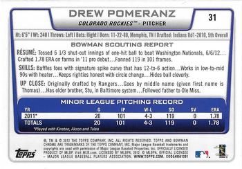 2012 Bowman Draft Picks & Prospects - Chrome #31 Drew Pomeranz Back