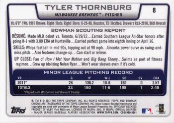 2012 Bowman Draft Picks & Prospects - Chrome #8 Tyler Thornburg Back