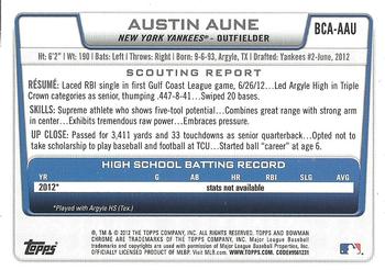 2012 Bowman Draft Picks & Prospects - Chrome Draft Pick Autographs #BCA-AAU Austin Aune Back