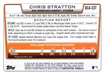2012 Bowman Draft Picks & Prospects - Chrome Draft Pick Autographs #BCA-CST Chris Stratton Back
