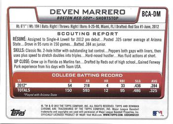 2012 Bowman Draft Picks & Prospects - Chrome Draft Pick Autographs #BCA-DM Deven Marrero Back