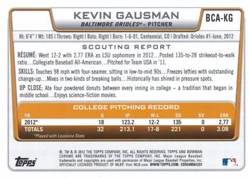 2012 Bowman Draft Picks & Prospects - Chrome Draft Pick Autographs #BCA-KG Kevin Gausman Back