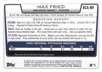 2012 Bowman Draft Picks & Prospects - Chrome Draft Pick Autographs #BCA-MF Max Fried Back