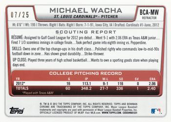 2012 Bowman Draft Picks & Prospects - Chrome Draft Pick Autographs Orange Refractors #BCA-MW Michael Wacha Back