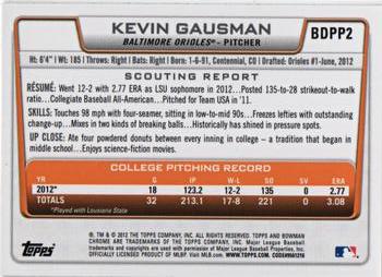 2012 Bowman Draft Picks & Prospects - Chrome Draft Picks #BDPP2 Kevin Gausman Back