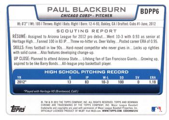 2012 Bowman Draft Picks & Prospects - Chrome Draft Picks #BDPP6 Paul Blackburn Back