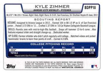 2012 Bowman Draft Picks & Prospects - Chrome Draft Picks #BDPP10 Kyle Zimmer Back
