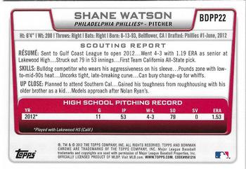 2012 Bowman Draft Picks & Prospects - Chrome Draft Picks #BDPP22 Shane Watson Back