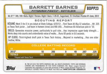 2012 Bowman Draft Picks & Prospects - Chrome Draft Picks #BDPP23 Barrett Barnes Back