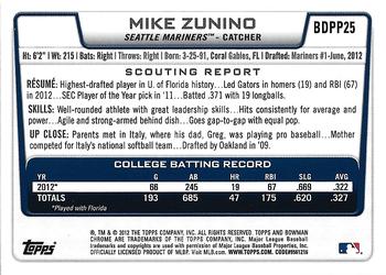 2012 Bowman Draft Picks & Prospects - Chrome Draft Picks #BDPP25 Mike Zunino Back