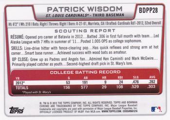 2012 Bowman Draft Picks & Prospects - Chrome Draft Picks #BDPP28 Patrick Wisdom Back