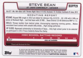 2012 Bowman Draft Picks & Prospects - Chrome Draft Picks #BDPP29 Steve Bean Back