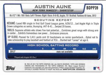 2012 Bowman Draft Picks & Prospects - Chrome Draft Picks #BDPP39 Austin Aune Back
