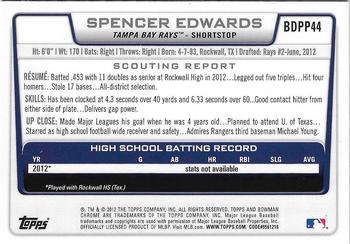 2012 Bowman Draft Picks & Prospects - Chrome Draft Picks #BDPP44 Spencer Edwards Back