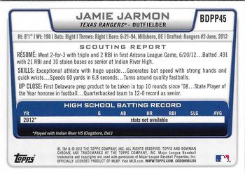 2012 Bowman Draft Picks & Prospects - Chrome Draft Picks #BDPP45 Jamie Jarmon Back