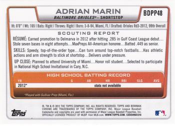 2012 Bowman Draft Picks & Prospects - Chrome Draft Picks #BDPP48 Adrian Marin Back