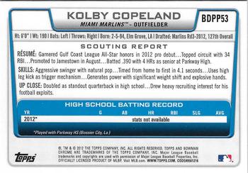 2012 Bowman Draft Picks & Prospects - Chrome Draft Picks #BDPP53 Kolby Copeland Back
