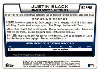 2012 Bowman Draft Picks & Prospects - Chrome Draft Picks #BDPP56 Justin Black Back