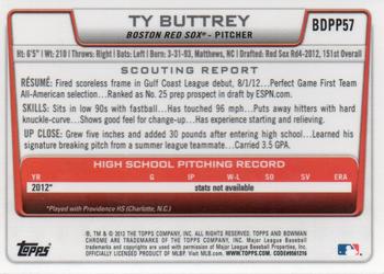 2012 Bowman Draft Picks & Prospects - Chrome Draft Picks #BDPP57 Ty Buttrey Back