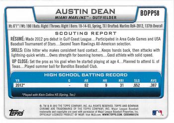 2012 Bowman Draft Picks & Prospects - Chrome Draft Picks #BDPP58 Austin Dean Back