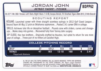2012 Bowman Draft Picks & Prospects - Chrome Draft Picks #BDPP62 Jordan John Back