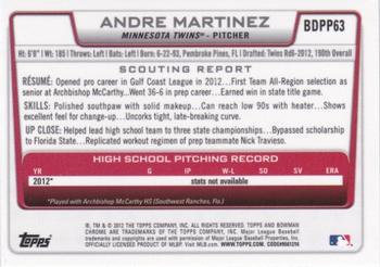 2012 Bowman Draft Picks & Prospects - Chrome Draft Picks #BDPP63 Andre Martinez Back