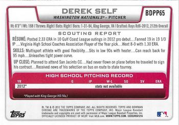 2012 Bowman Draft Picks & Prospects - Chrome Draft Picks #BDPP65 Derek Self Back