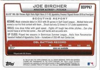2012 Bowman Draft Picks & Prospects - Chrome Draft Picks #BDPP67 Joe Bircher Back