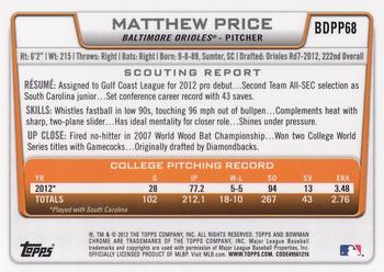 Nicholas Grim Baltimore Orioles 2012 Bowman Draft Card 