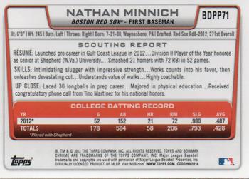 2012 Bowman Draft Picks & Prospects - Chrome Draft Picks #BDPP71 Nathan Minnich Back