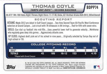 2012 Bowman Draft Picks & Prospects - Chrome Draft Picks #BDPP74 Thomas Coyle Back