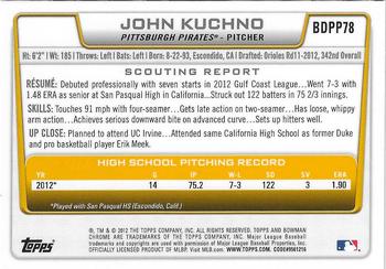 2012 Bowman Draft Picks & Prospects - Chrome Draft Picks #BDPP78 John Kuchno Back